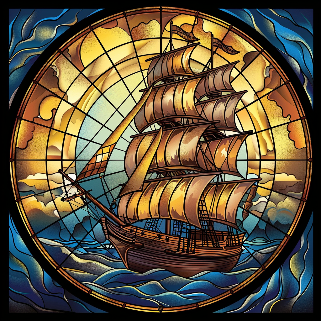 Golden Sail Abstract Ship Diamond Art Kit