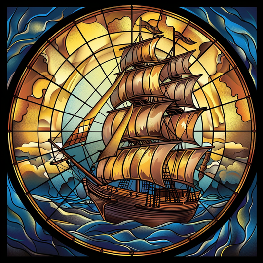 Golden Sail Abstract Ship Diamond Art Kit
