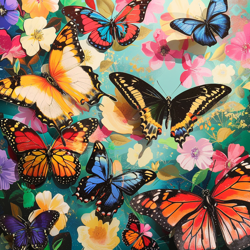 Green Sky Flowers And Butterflies Diamond Art Kit