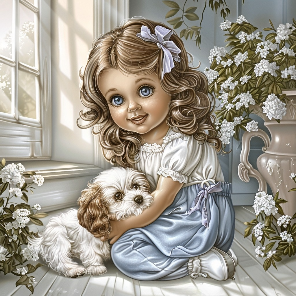 Girl Holding Puppy Diamond Art Kit