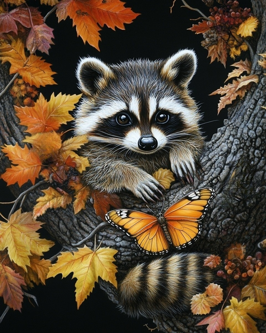 Raccoon And Butterfly Diamond Art Kit