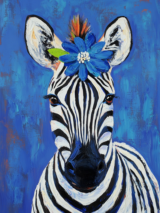 Blue Flower Abstract Zebra Diamond Art Kit