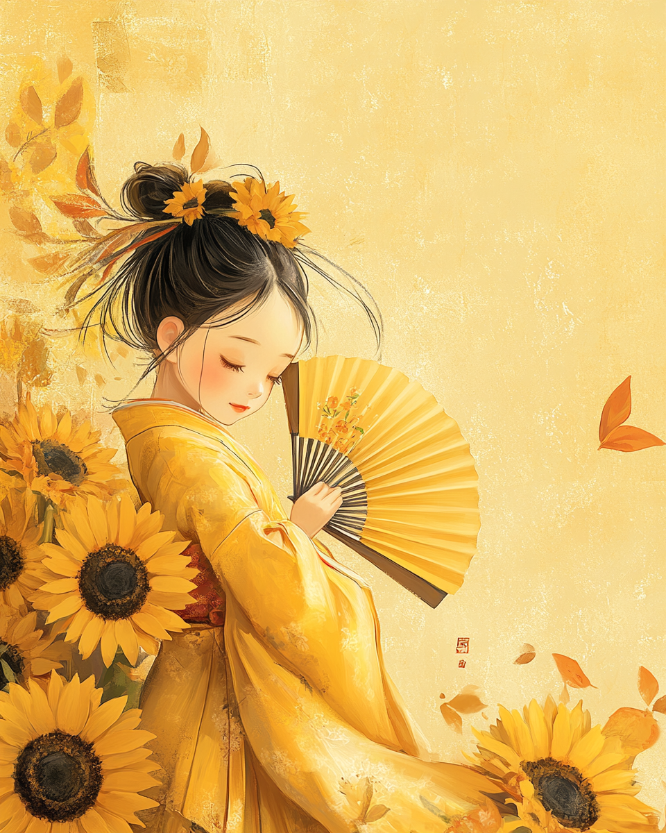 Yellow Flower Japanese Girl Diamond Art Kit