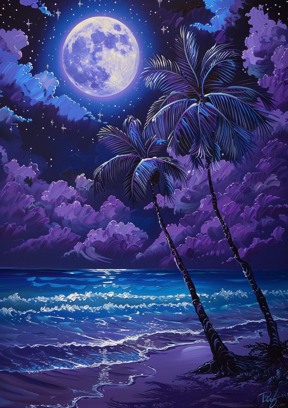 Purple Clouded Beach Moon Diamond Art Kit