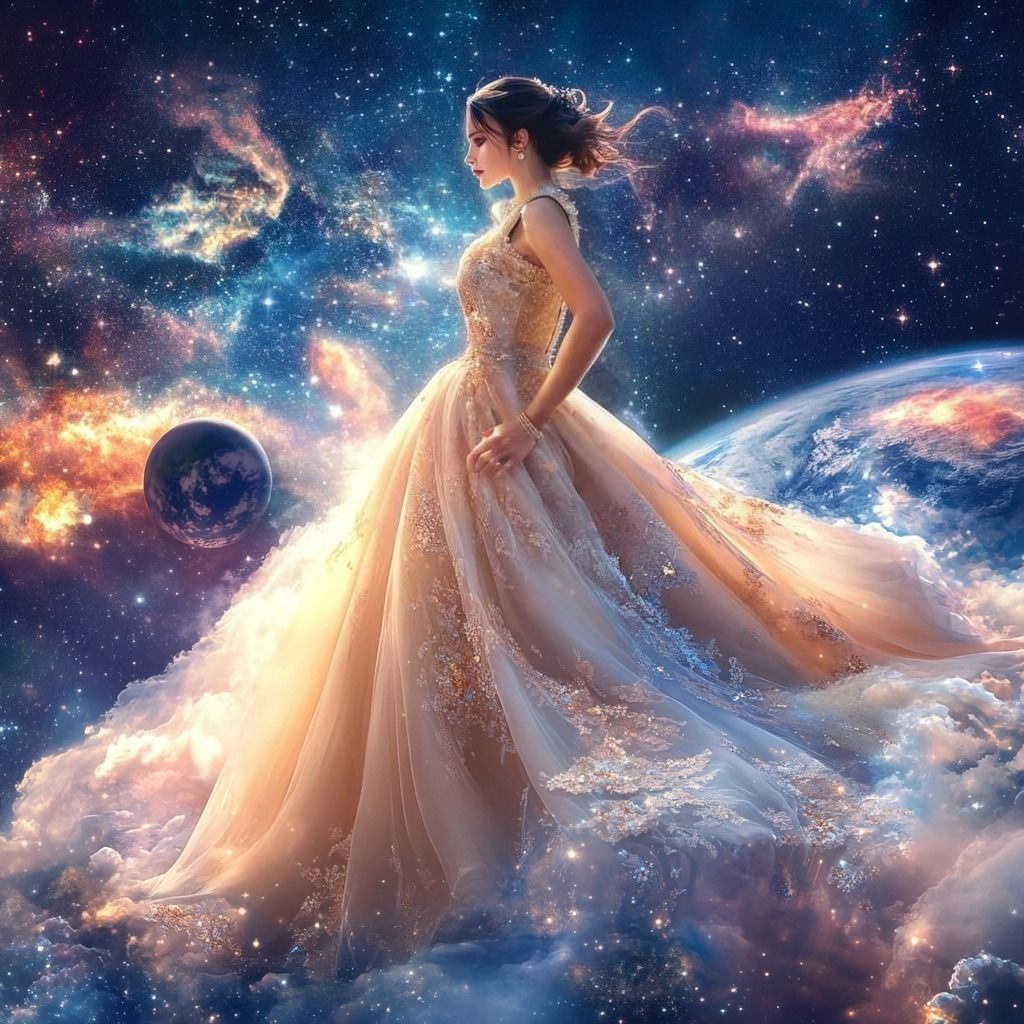 Peach Dress Galaxy Girl Diamond Art Kit
