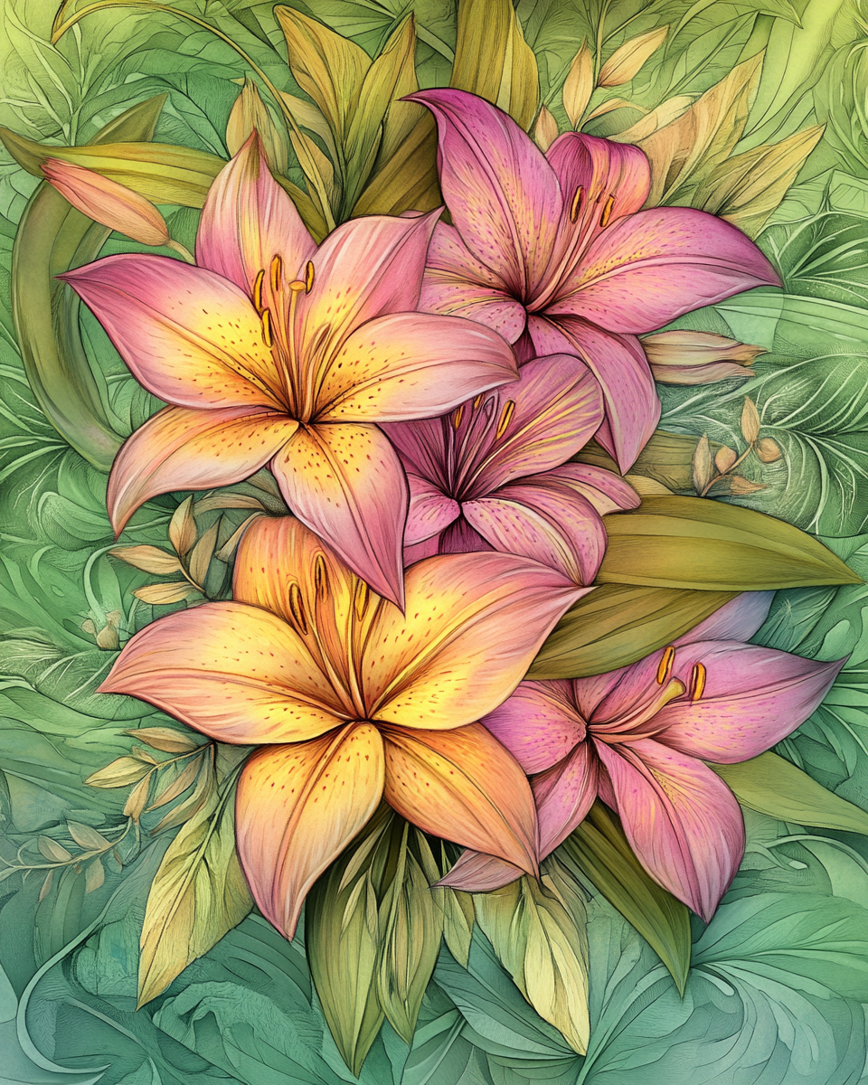 Yellow Center Pink Lilies Diamond Art Kit