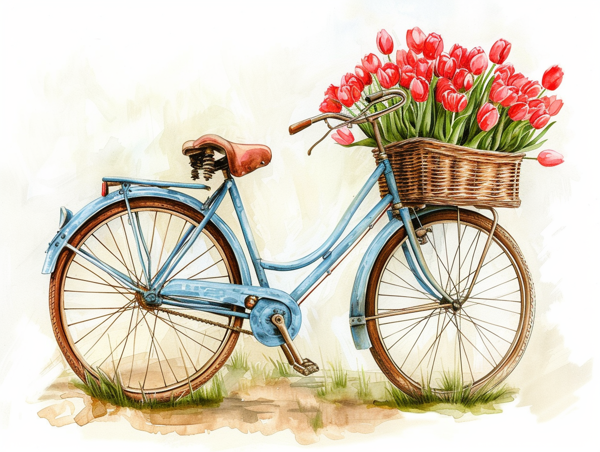 Bike And Tulips Diamond Art Kit