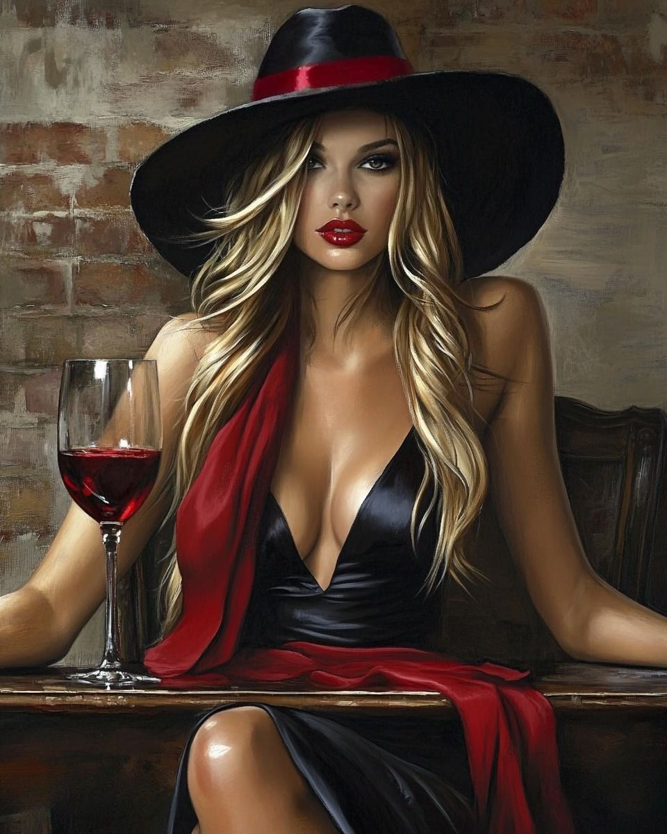 Woman In A Blackhat Diamond Art Kit