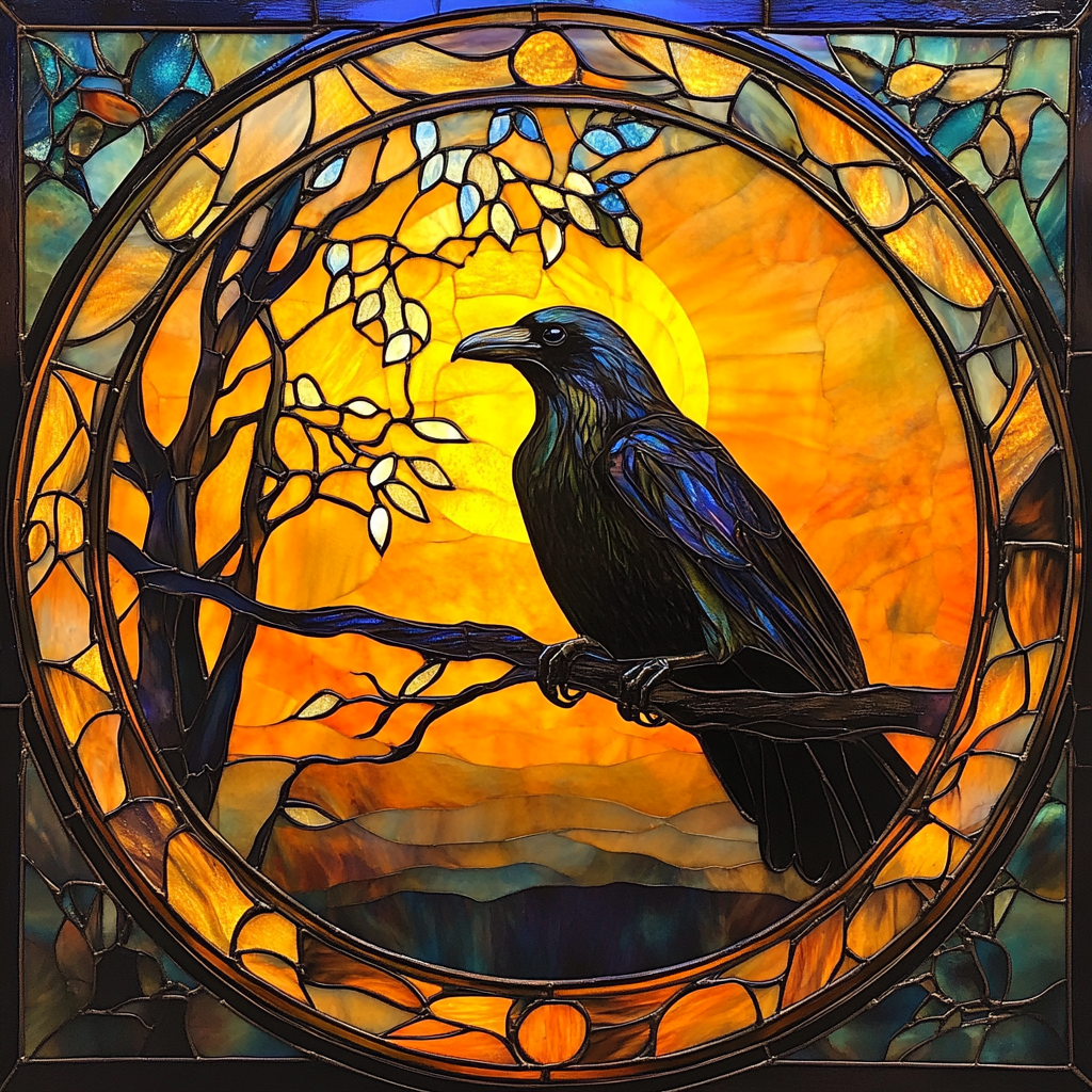 Abstract Sun And Raven Circle Diamond Art Kit
