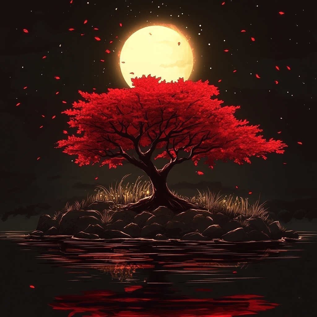 Glowing Full Moon Red Tree Diamond Art Kit