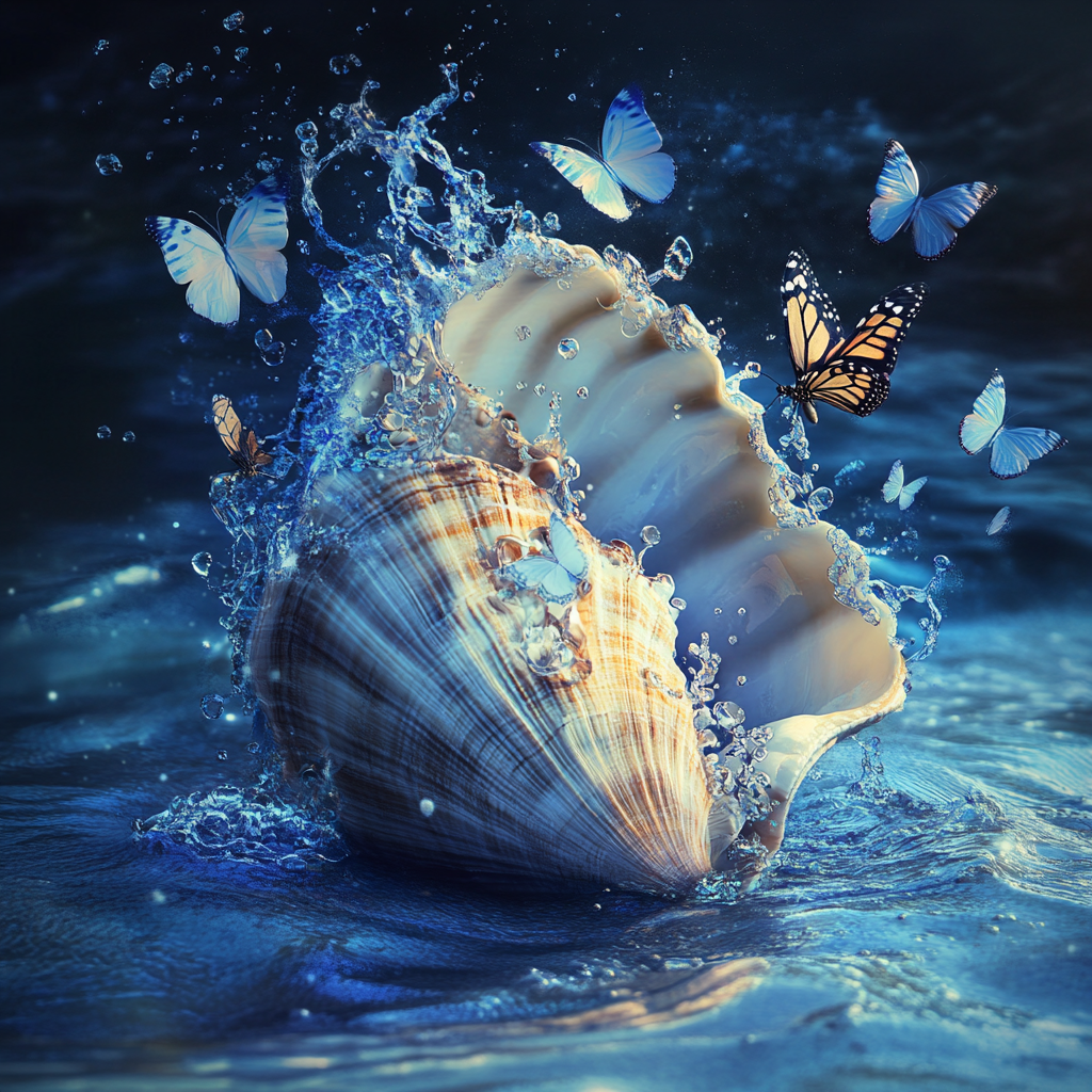 Conch Shell And Butterflies Diamond Art Kit