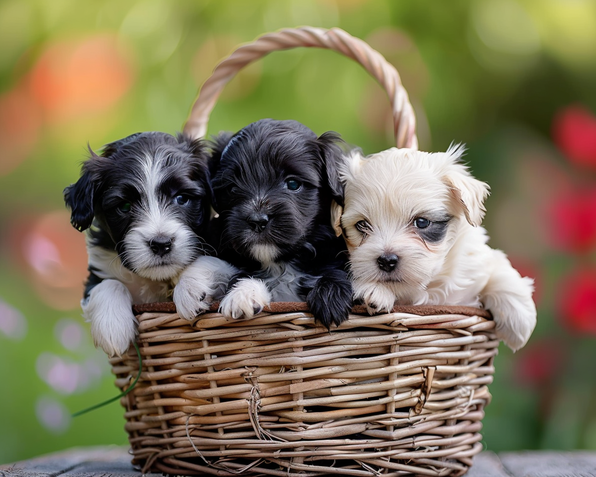 Three Puppies Round Basket Diamond Art Kit