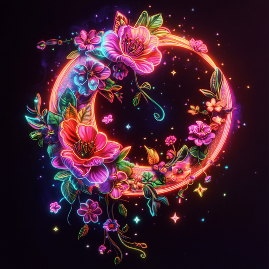 Pink Glowing Flowers Circle Diamond Art Kit