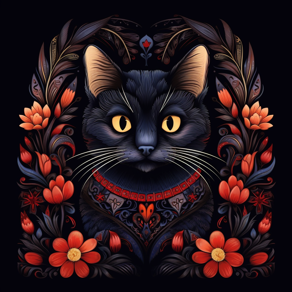 Red Flower Black Cat Diamond Art Kit