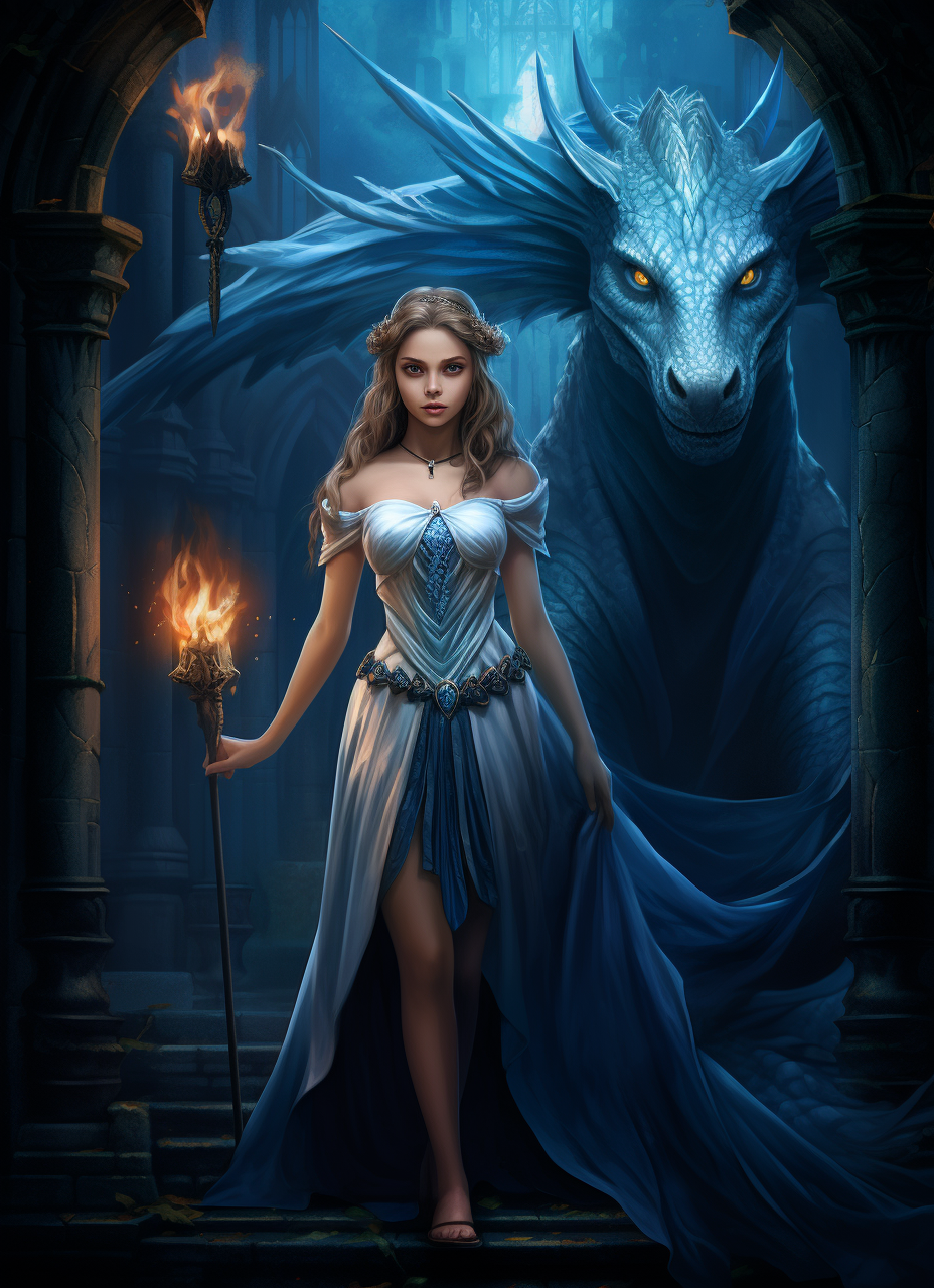 Blue Dress Girl And Dragon Diamond Art Kit