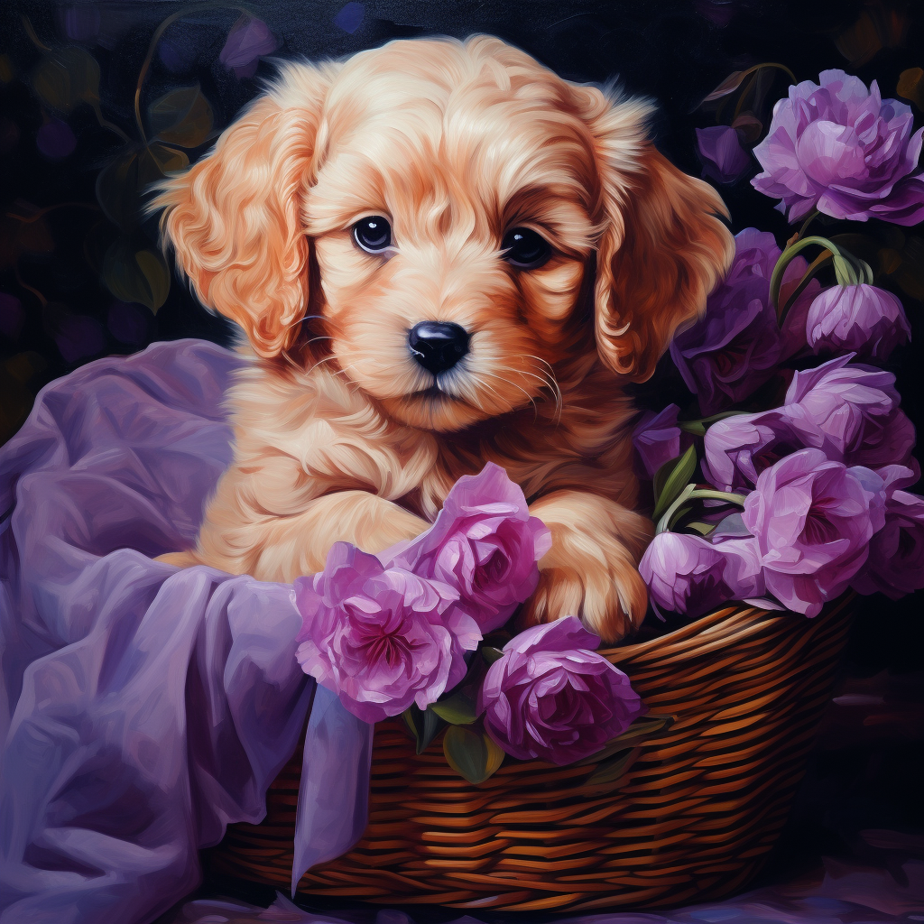 Puppy In A Basket Diamond Art Kit