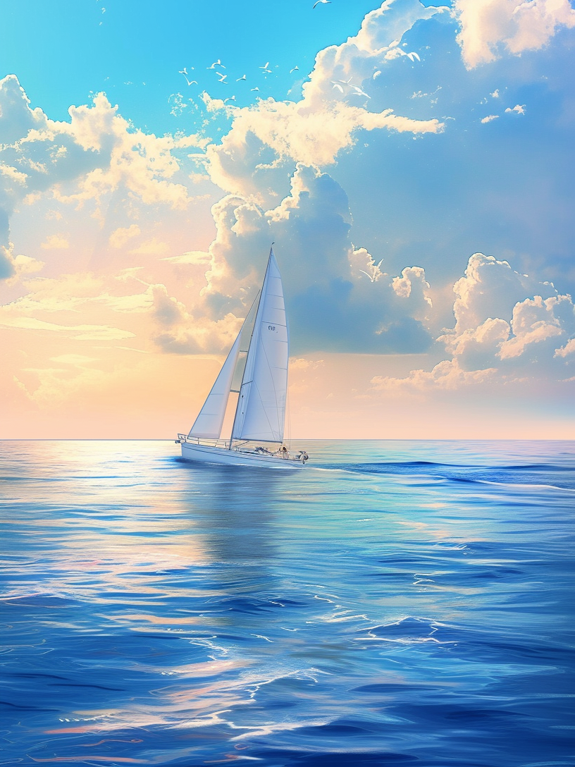 Clouded Sky Sailboat Diamond Art Kit