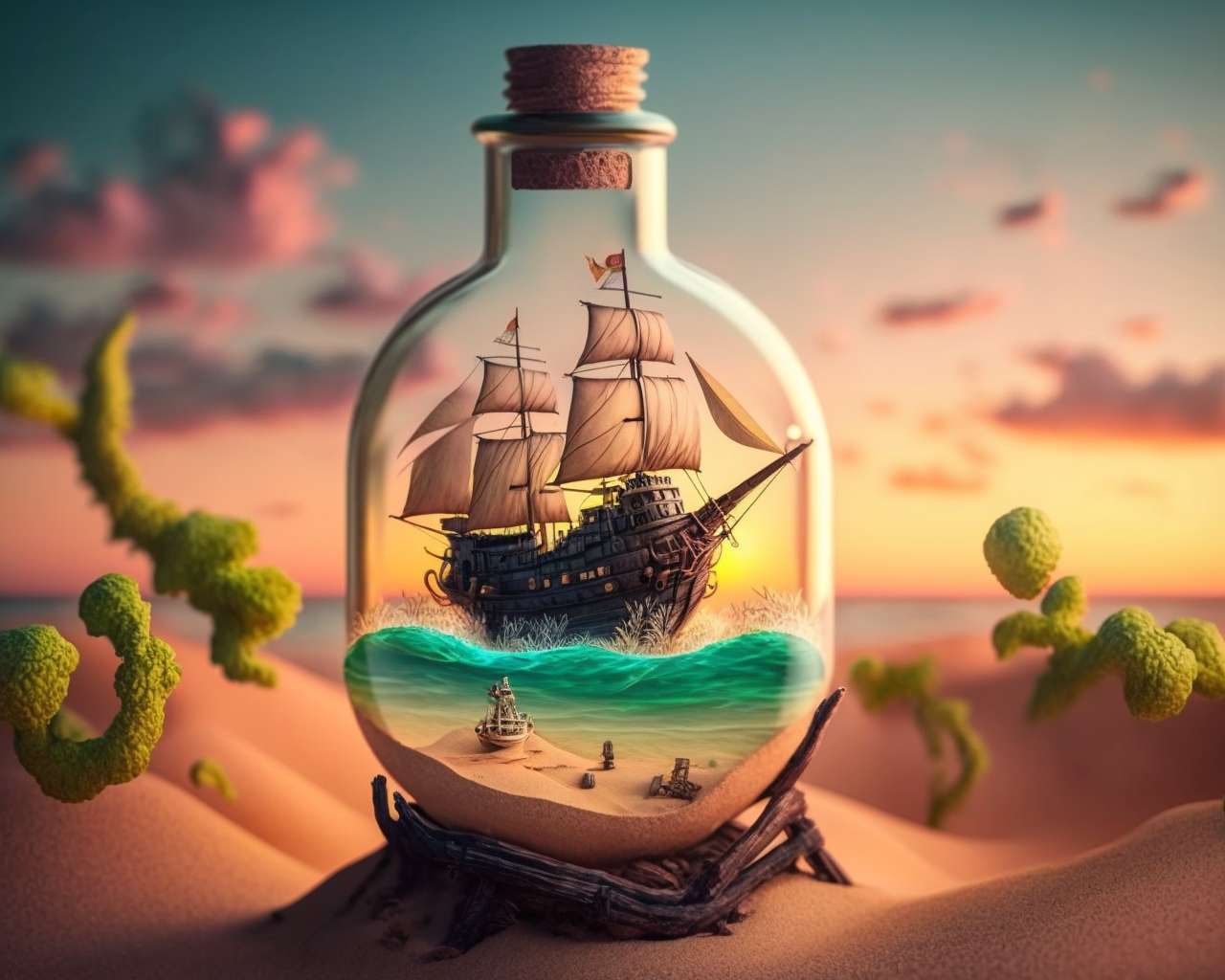 Pirate Ship In A Bottle Diamond Art Kit