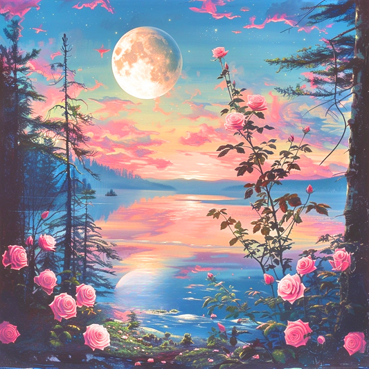 Pink Rose Lake Diamond Art Kit
