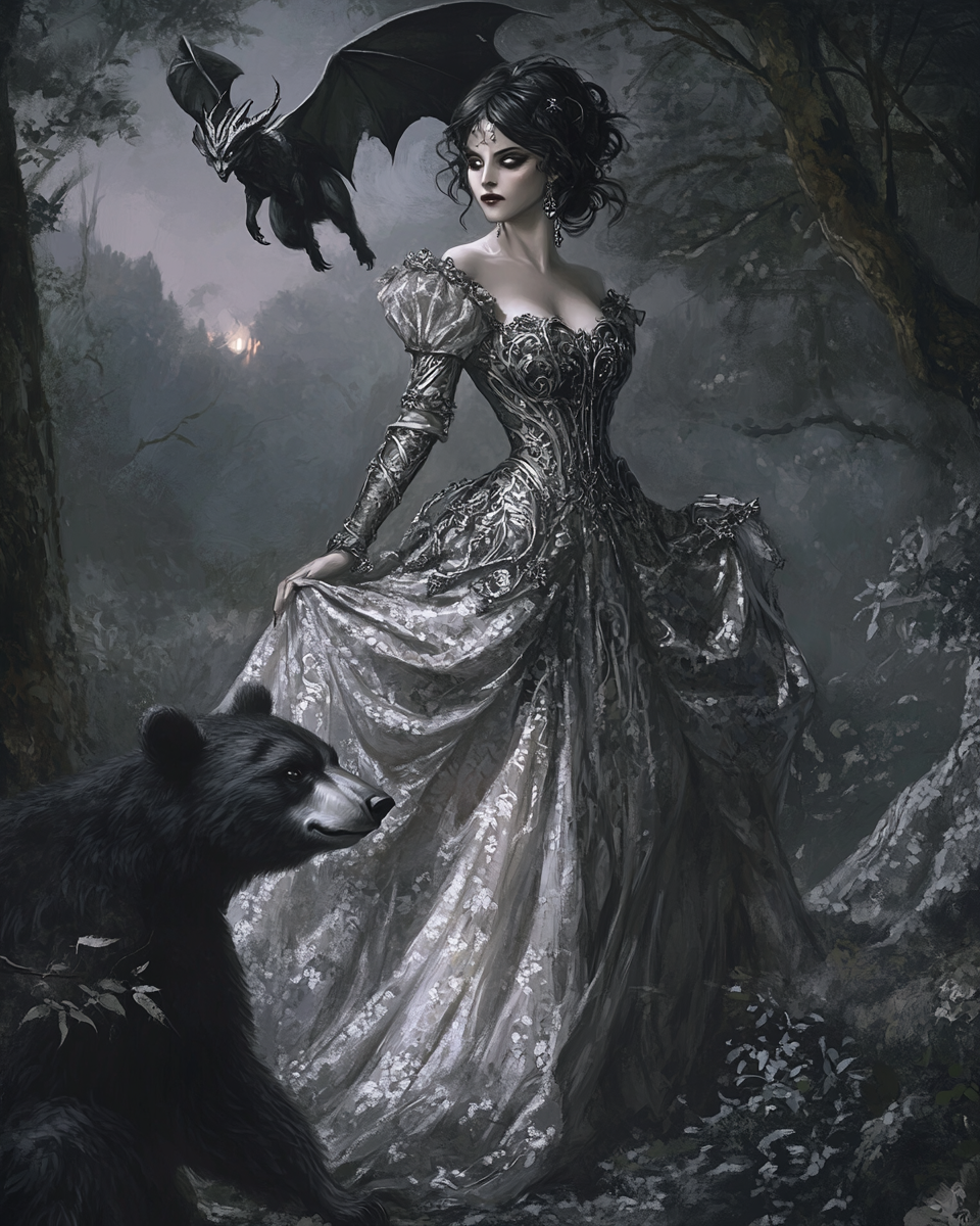 Woman Black Dragon And Bear Diamond Art Kit