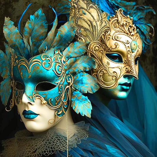 Teal Gold Masks Diamond Art Kit