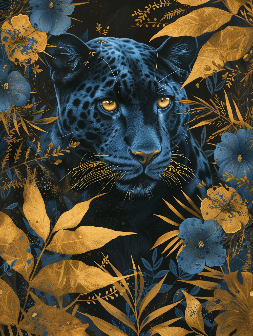 Golden Leaves Panther Diamond Art Kit