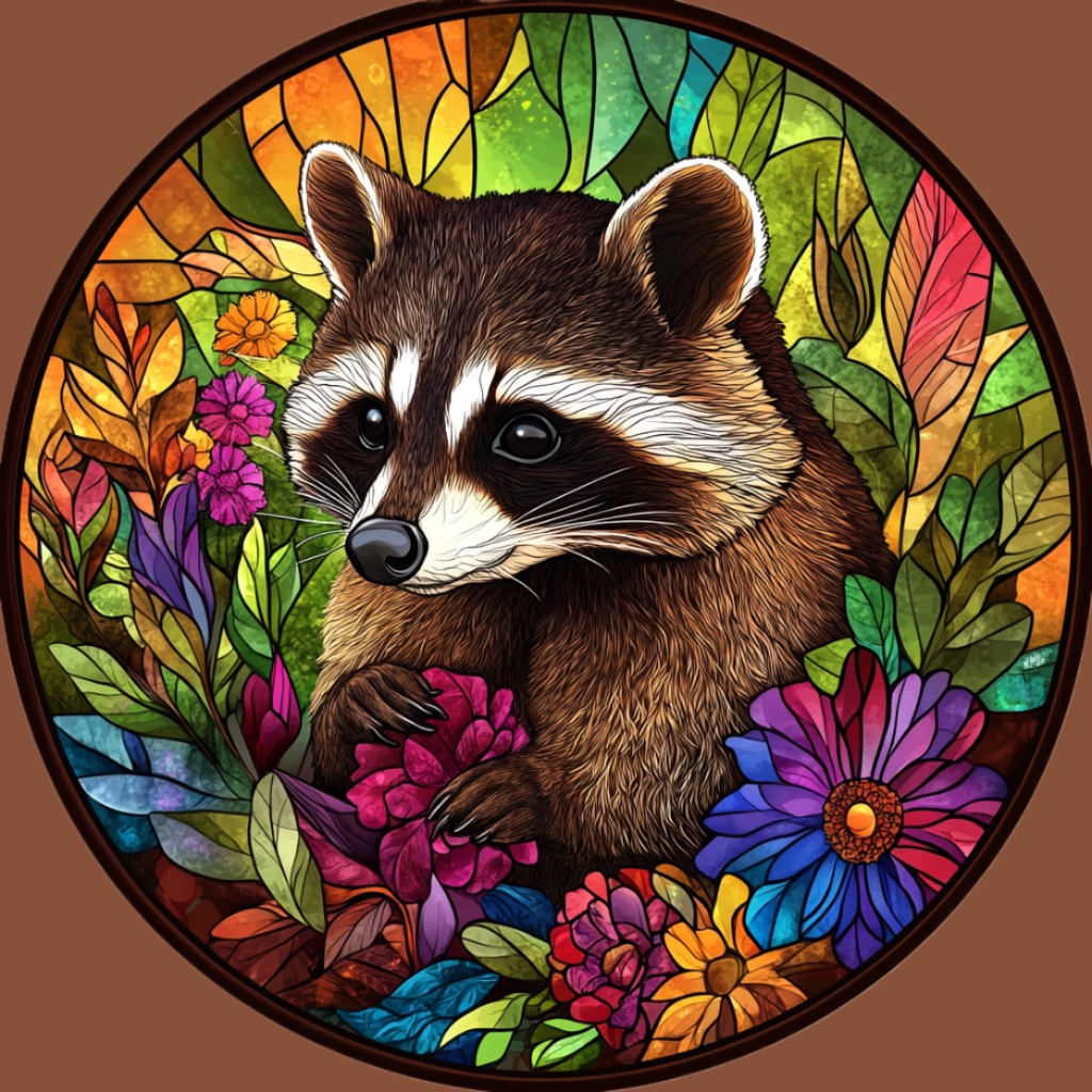 Abstract Raccoon And Flower Circle Diamond Art Kit