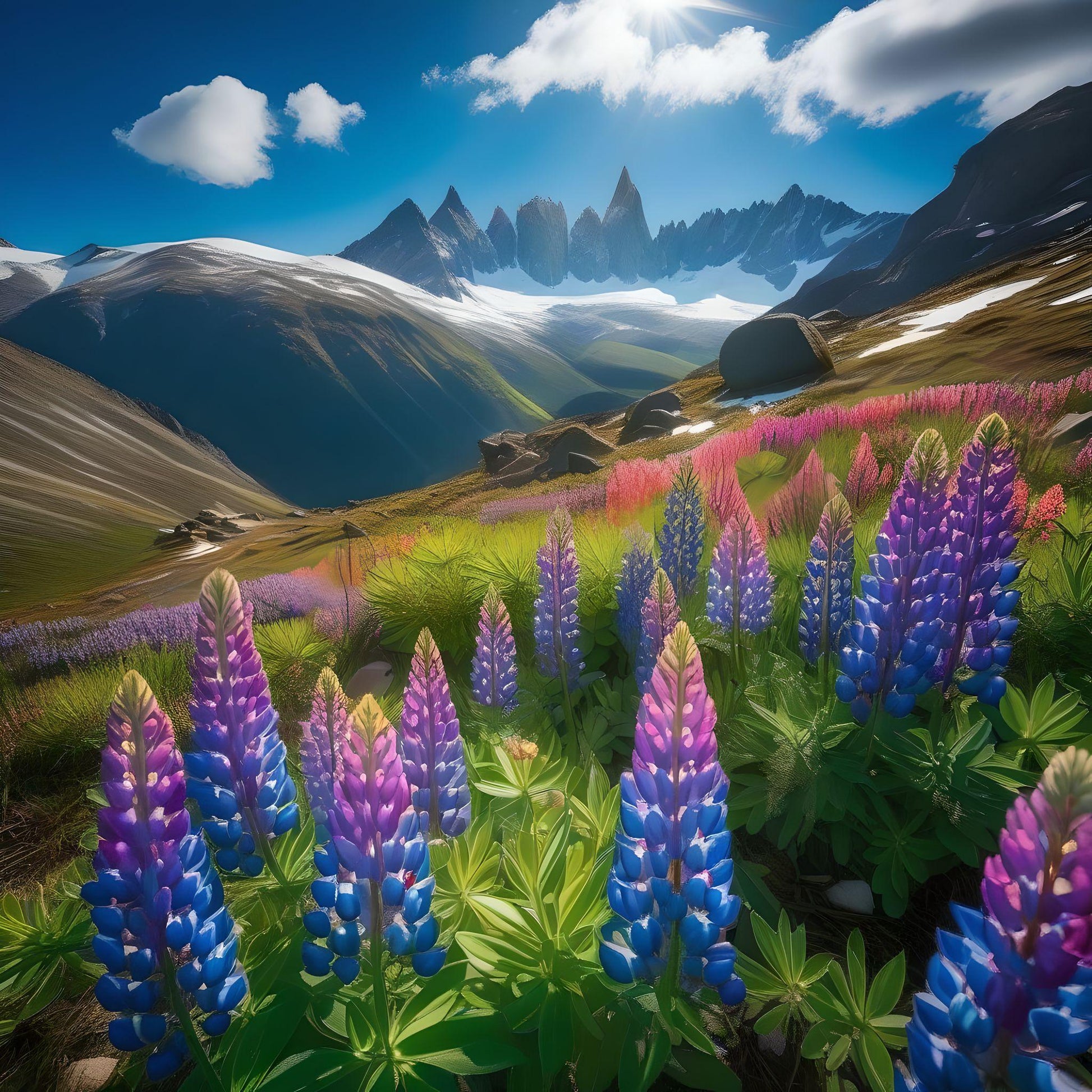 Colorful Lupins Mountains Diamond Art Kit