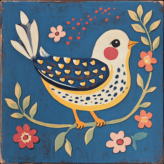 White Bird Folk Art Diamond Art Kit