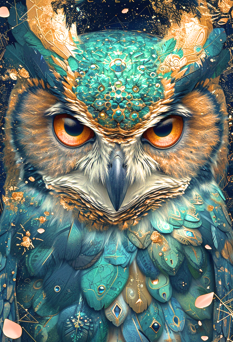 Green Gem Abstract Owl Diamond Art Kit