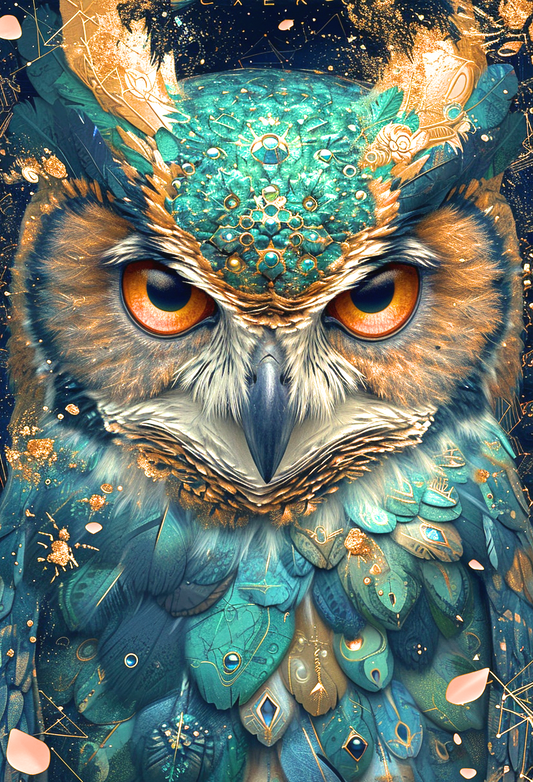 Green Gem Abstract Owl Diamond Art Kit