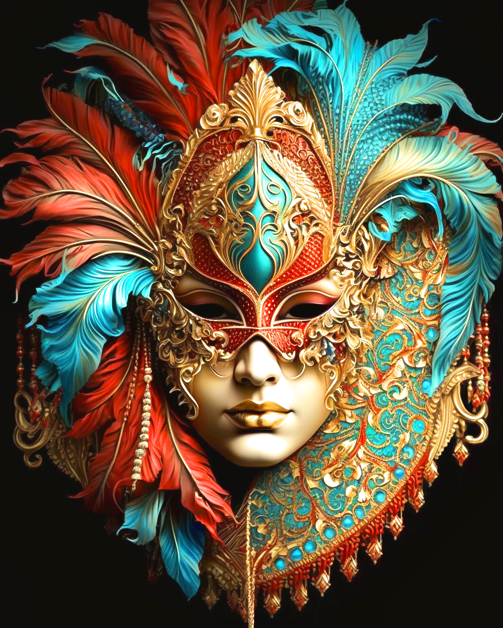 Burnt Orange Turquoise Mask Diamond Art Kit