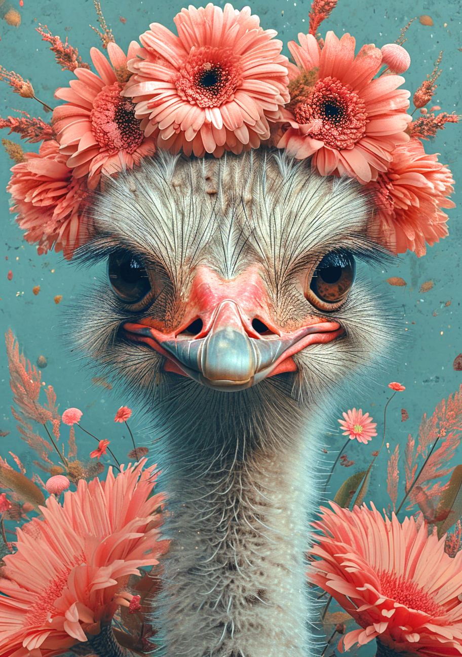 Pink Flower Ostrich Diamond Art Kit