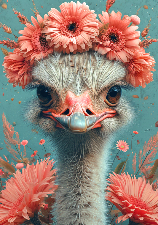 Pink Flower Ostrich Diamond Art Kit