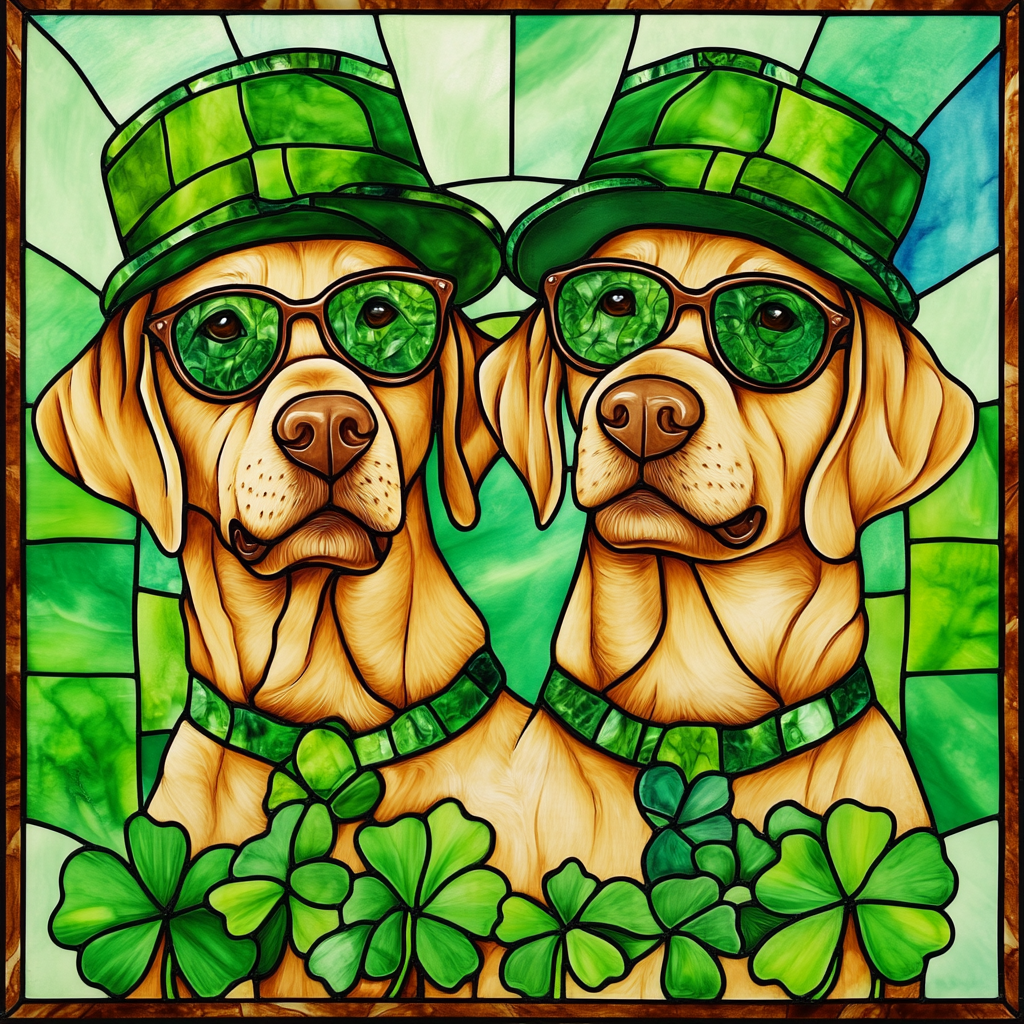 Two St Patricks Yellow Labs With Glasses Diamond Art Kit