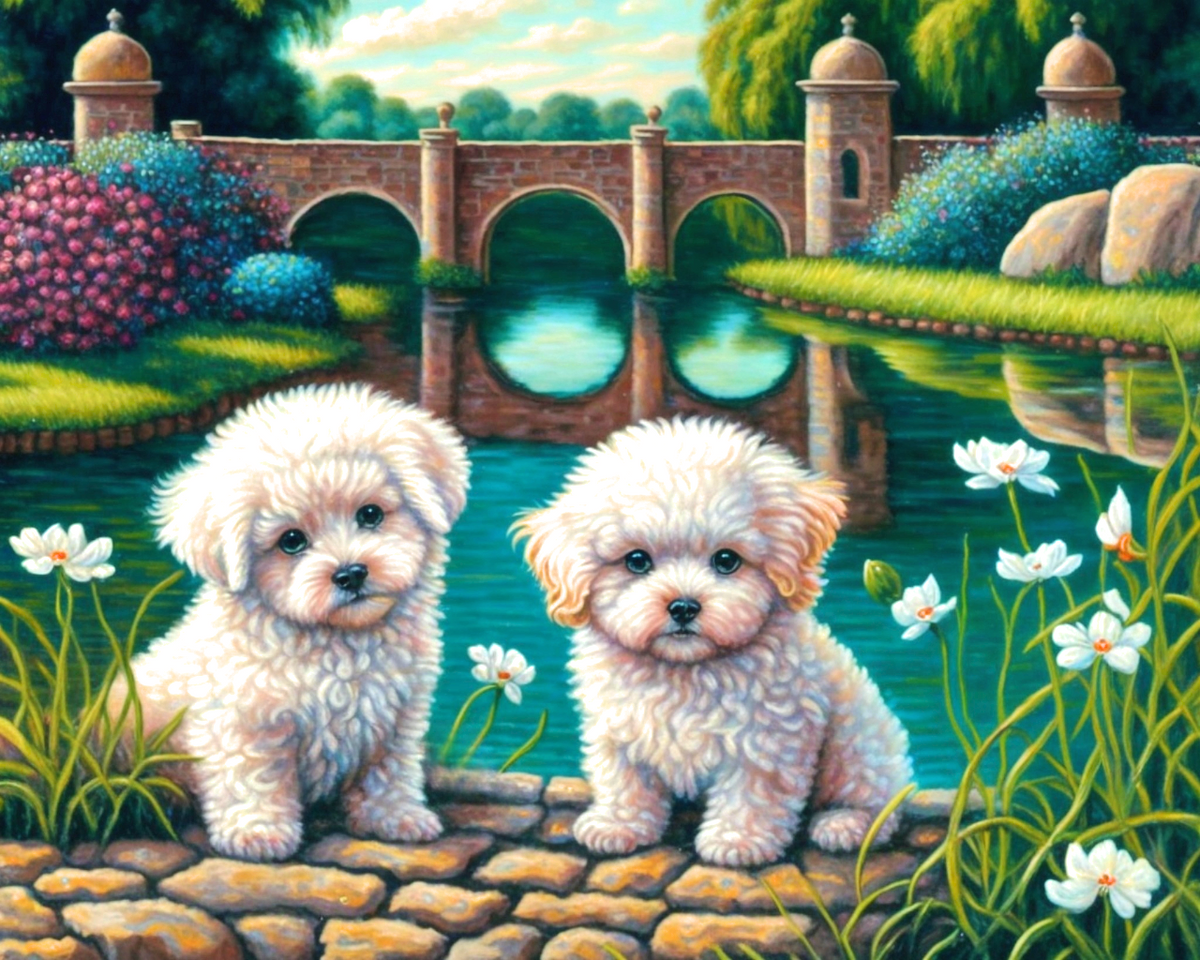 Two Poodle Puppies Water Diamond Art Kit