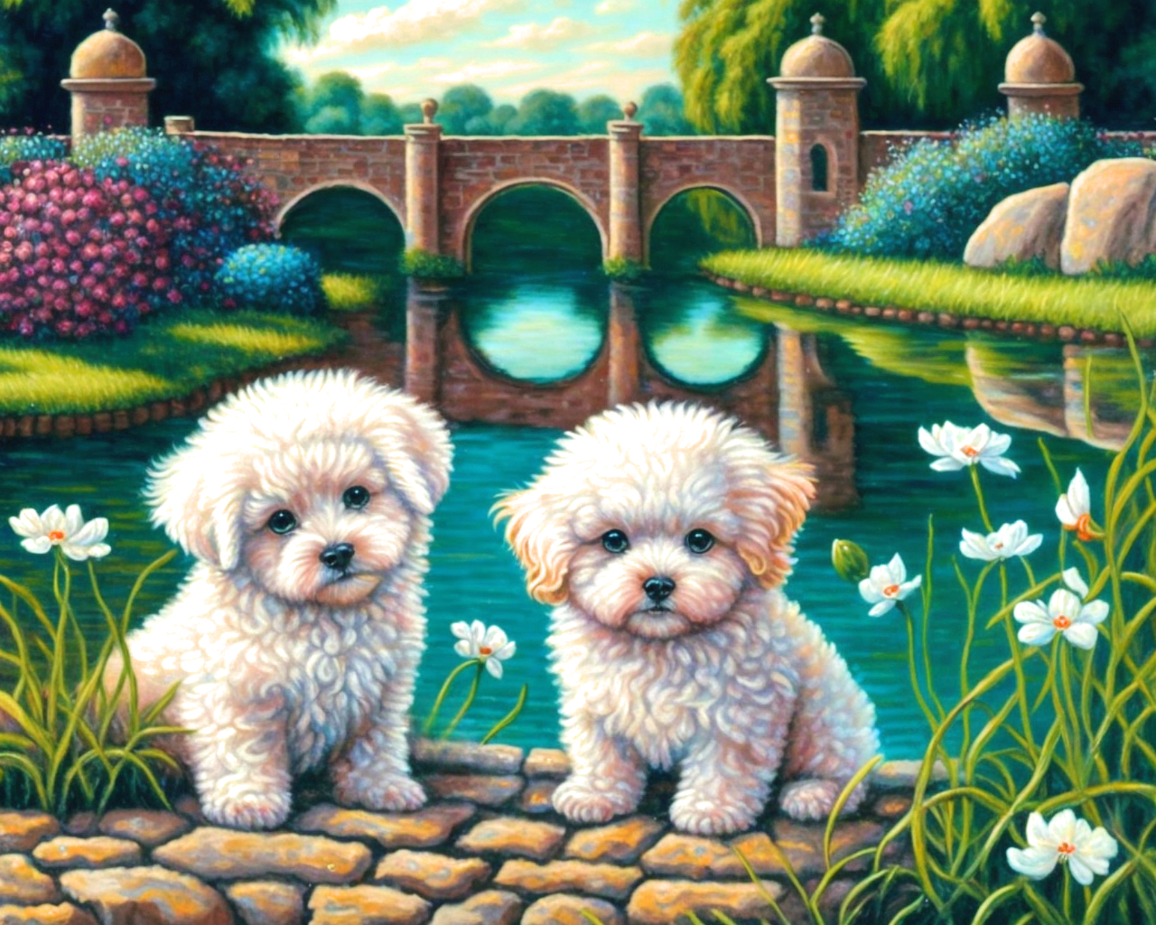 Two Poodle Puppies Water Diamond Art Kit