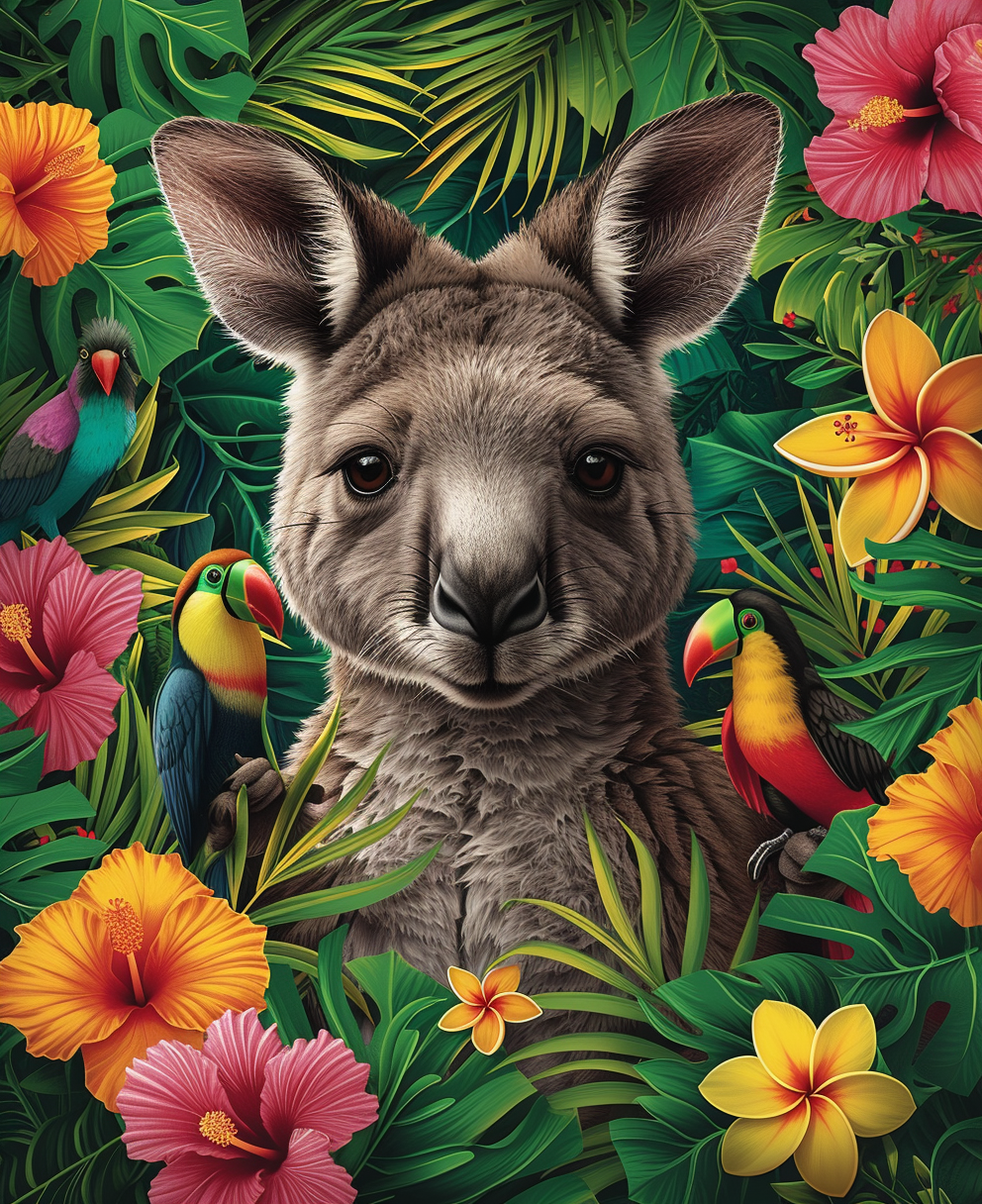 Kangaroo In The Jungle Diamond Art Kit