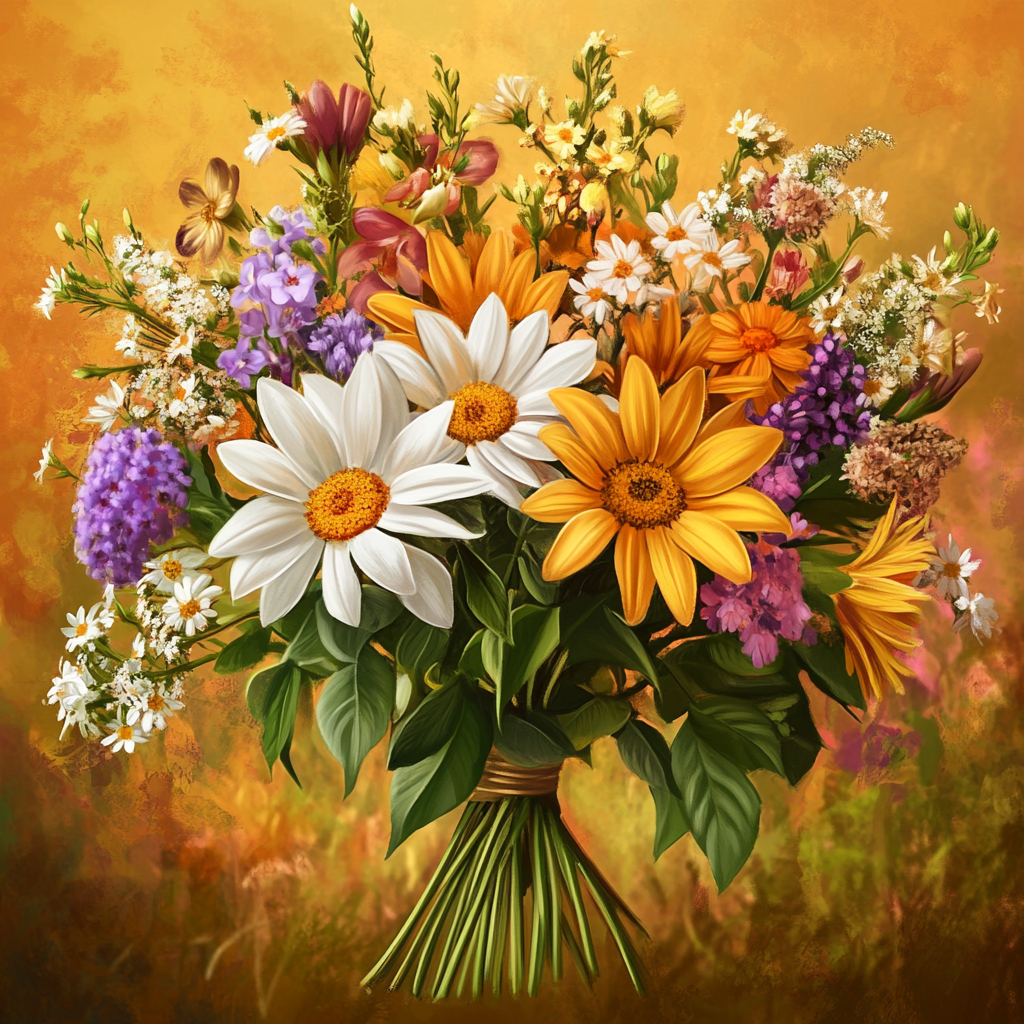 Orange Background Bouquet Of Flowers Diamond Art Kit