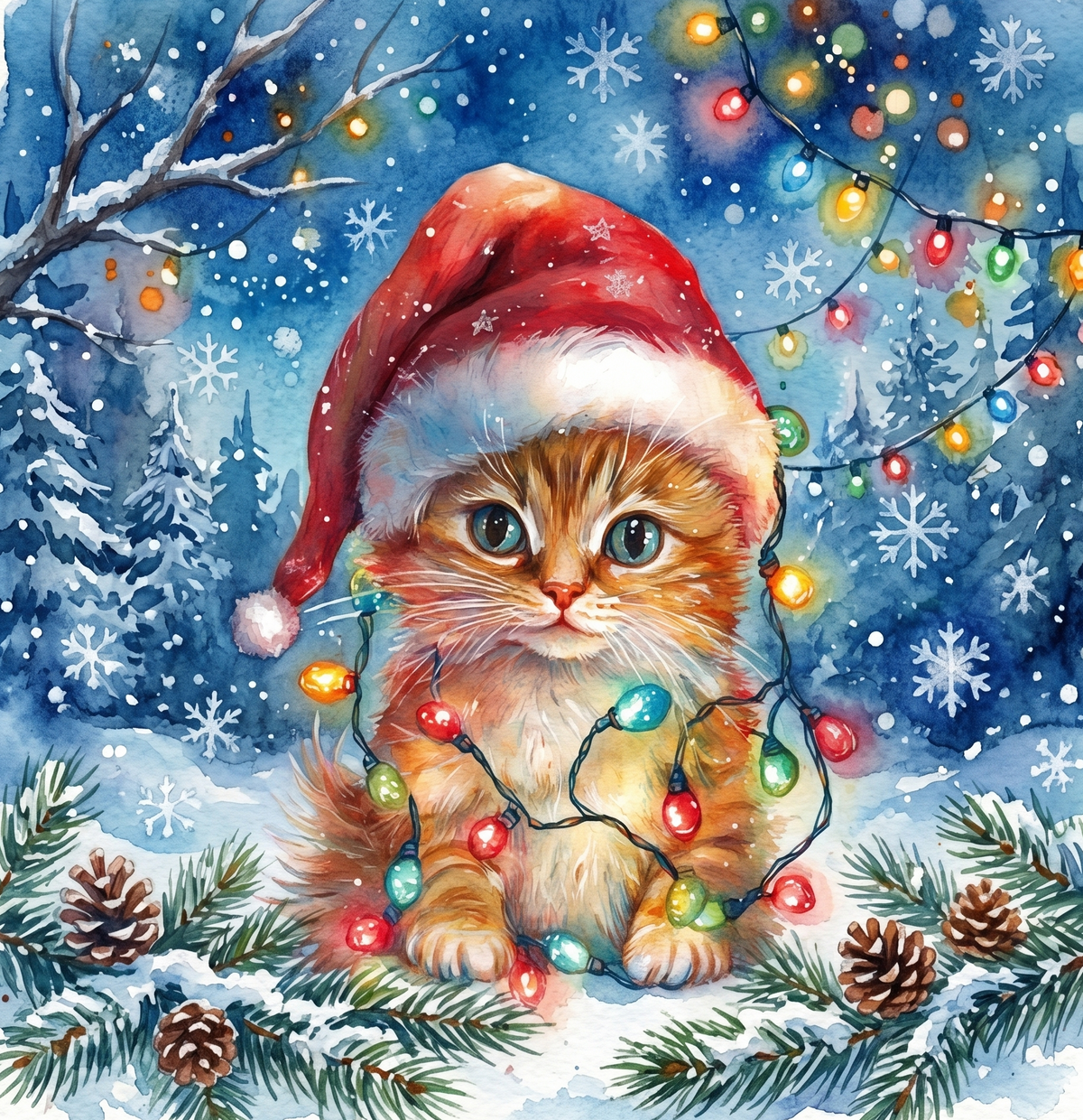 Christmas Lights Kitten Diamond Art Kit