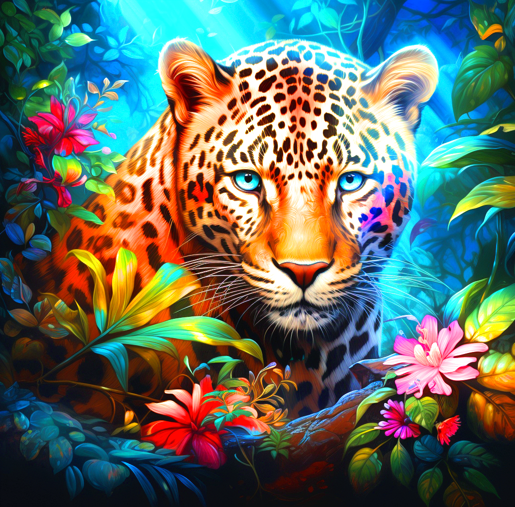 Ligh Blue Eyed Leopard Diamond Art Kit