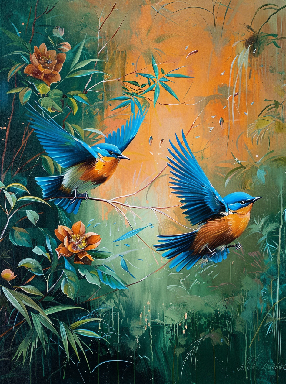 Two Flying Blue Wing Birds Diamond Art Kit