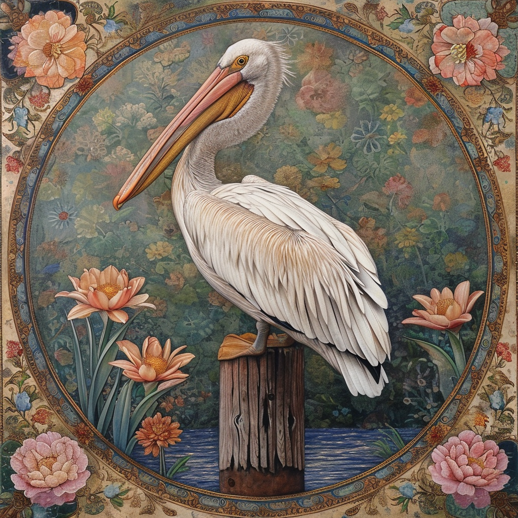 Pink Flower American White Pelican Diamond Art Kit