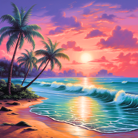 Purple Cloud Beach Sunset Diamond Art Kit
