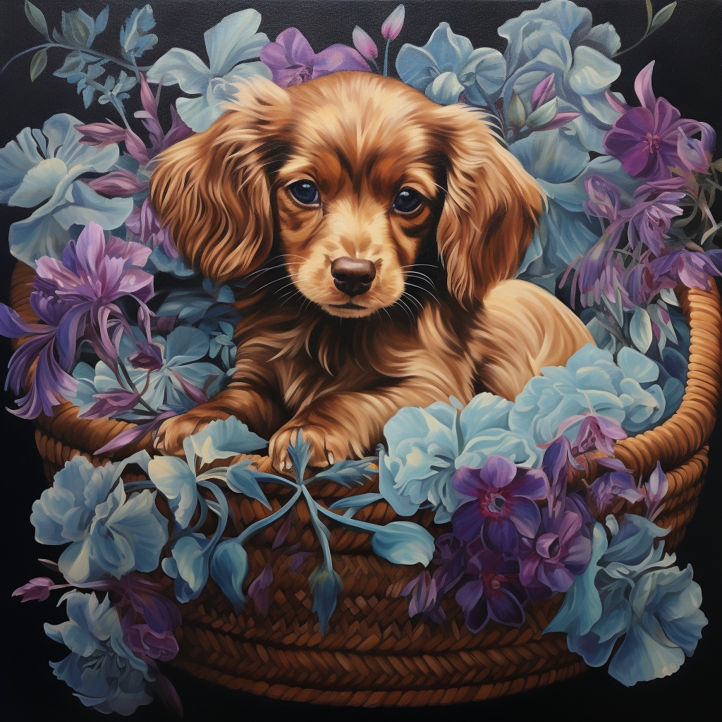 Long Hair Dachshund Puppy Basket Diamond Art Kit