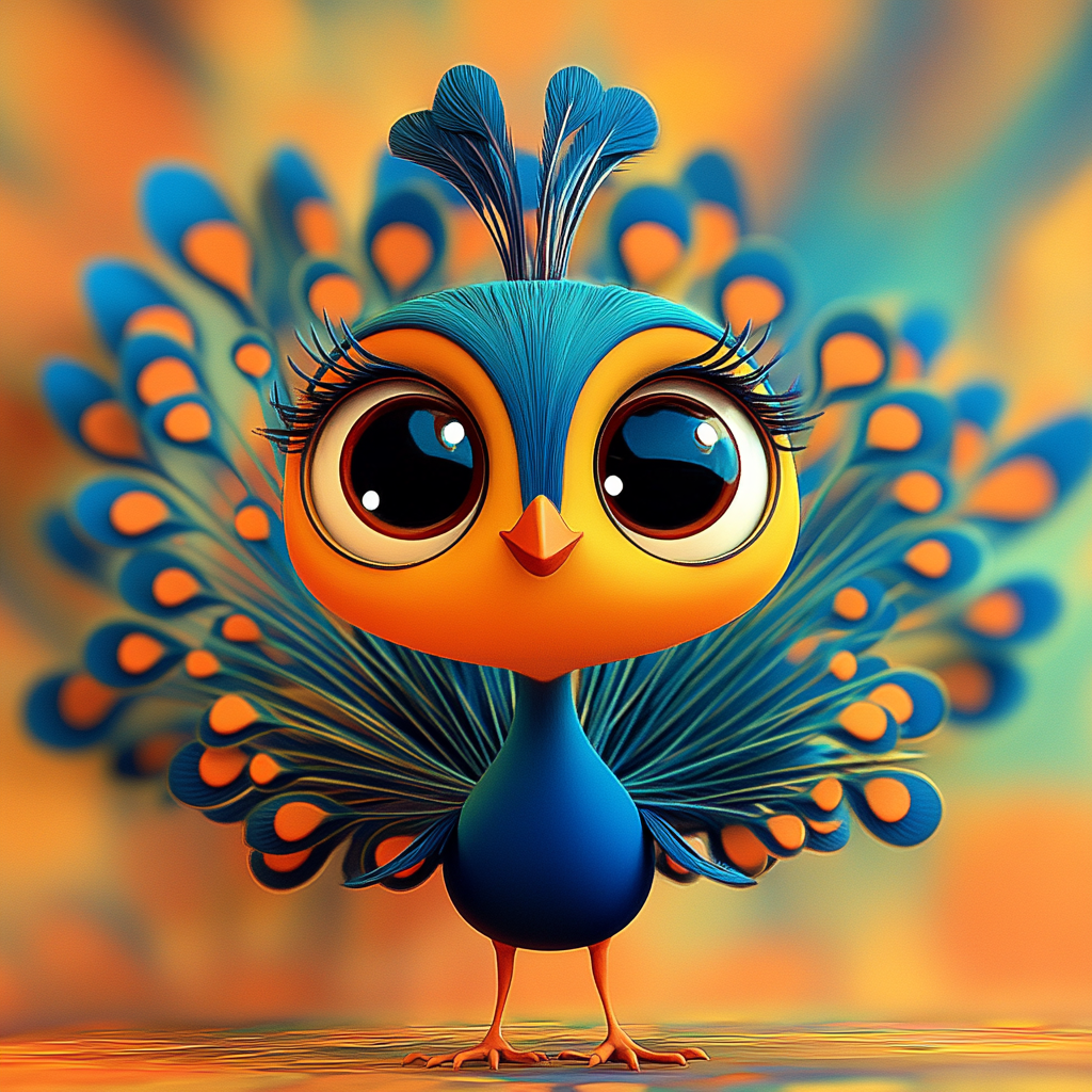 Blue Orange Little Cartoon Peacock Diamond Art Kit