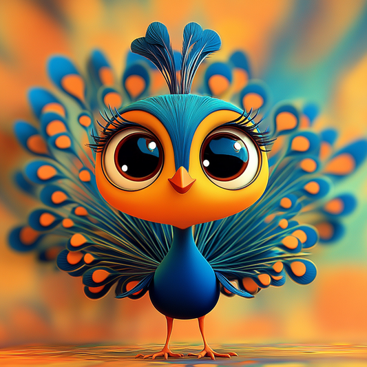Blue Orange Little Cartoon Peacock Diamond Art Kit