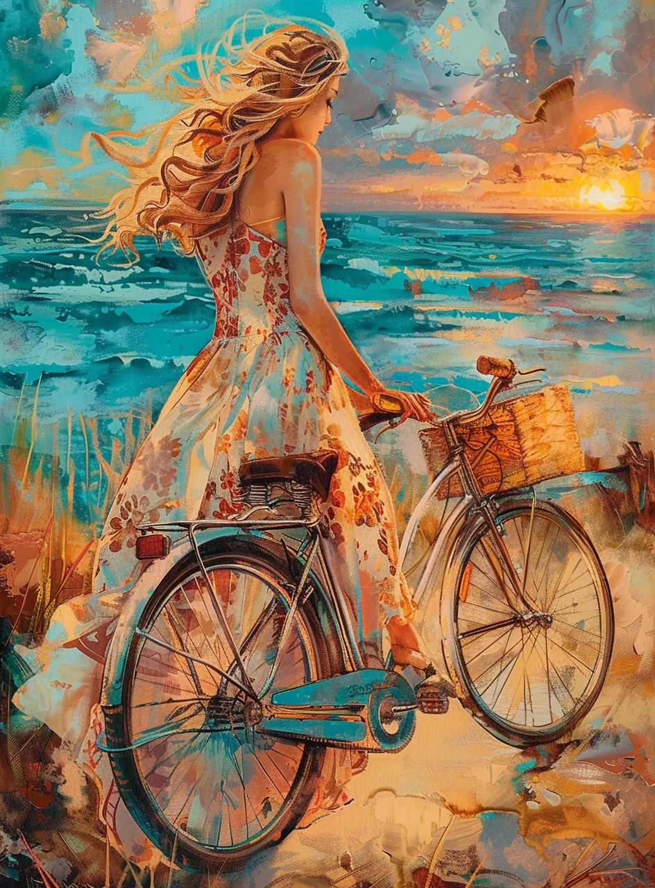 Girl Bike Beach Diamond Art Kit