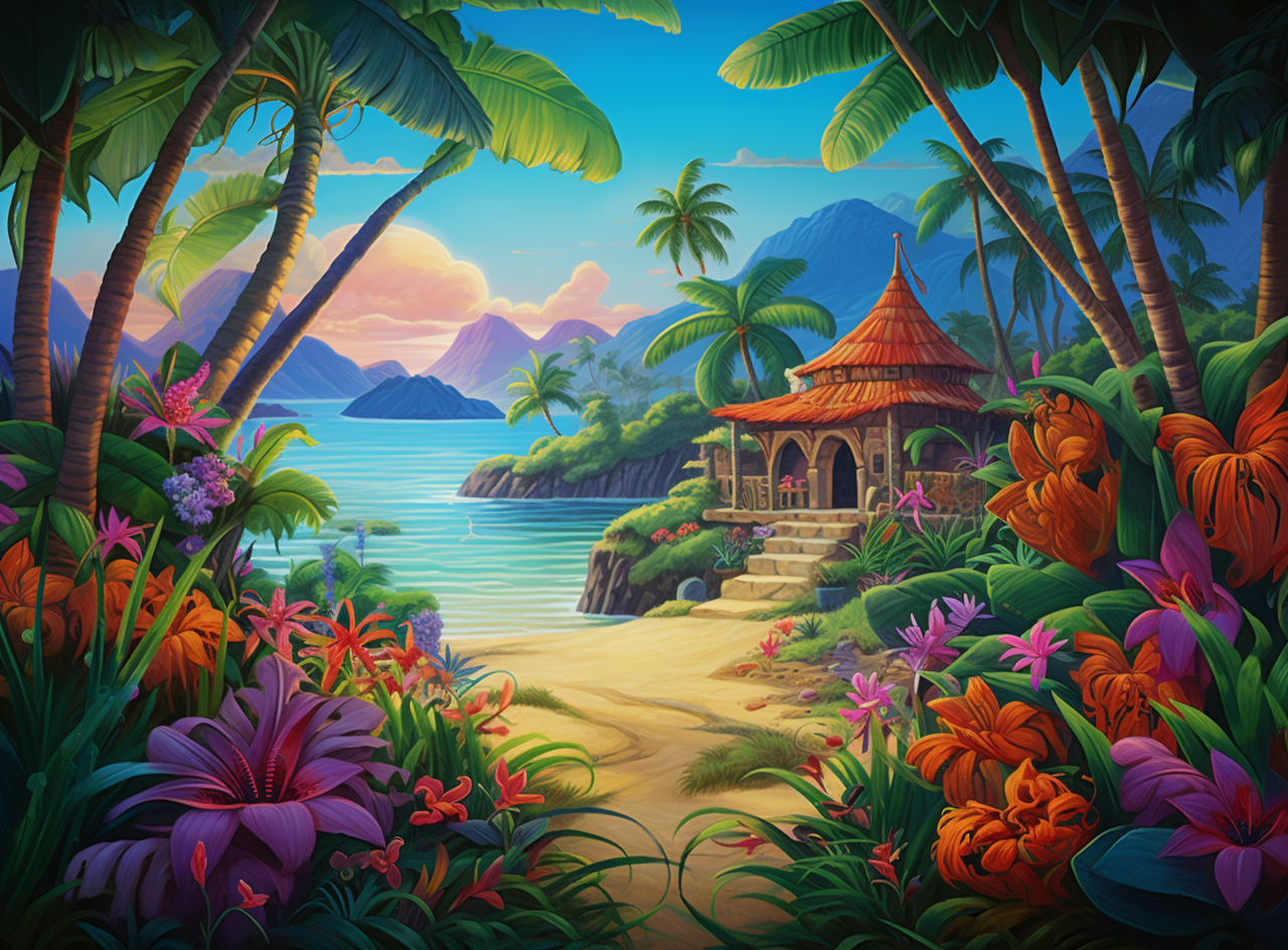 Orange Thatch Drop Ical Hut Diamond Art Kit