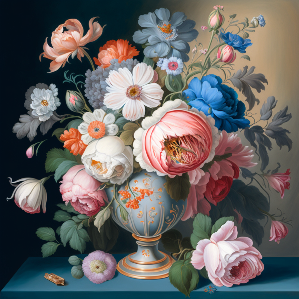 Blue Orange Vase Flower Bouquet Diamond Art Kit